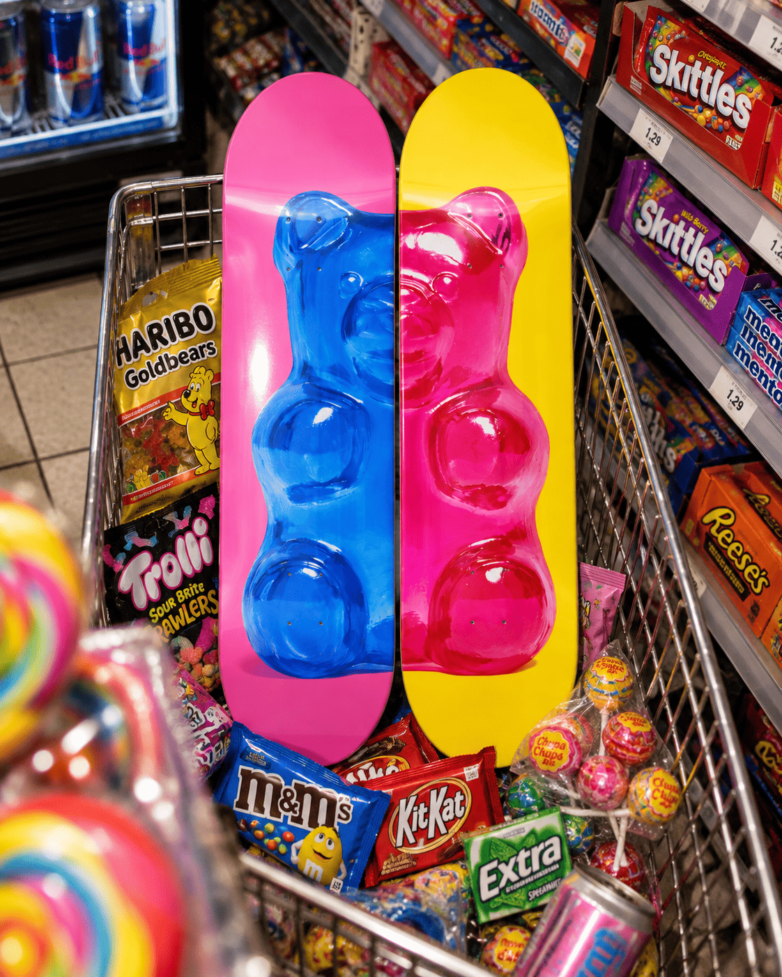 Gummy Bear Diptych skateboard wall art on premium Canadian maple decks