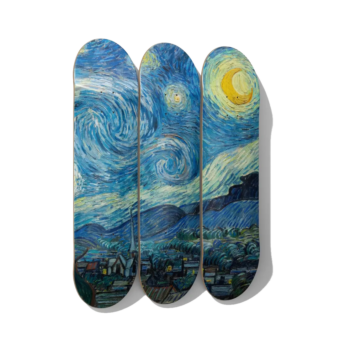Skateboard wall art for a Hamptons coastal-classic home 2026 DeckArts Berlin Great Wave sea indoors sophistication navy and white flattering ground warm maple refined restraint durable coastal climate