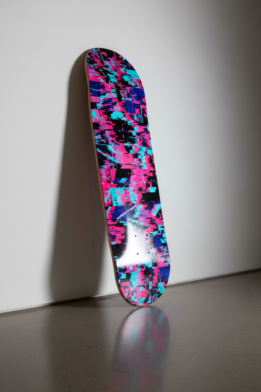 Glitch art skateboard decks – digital meets physical wall art | deckarts