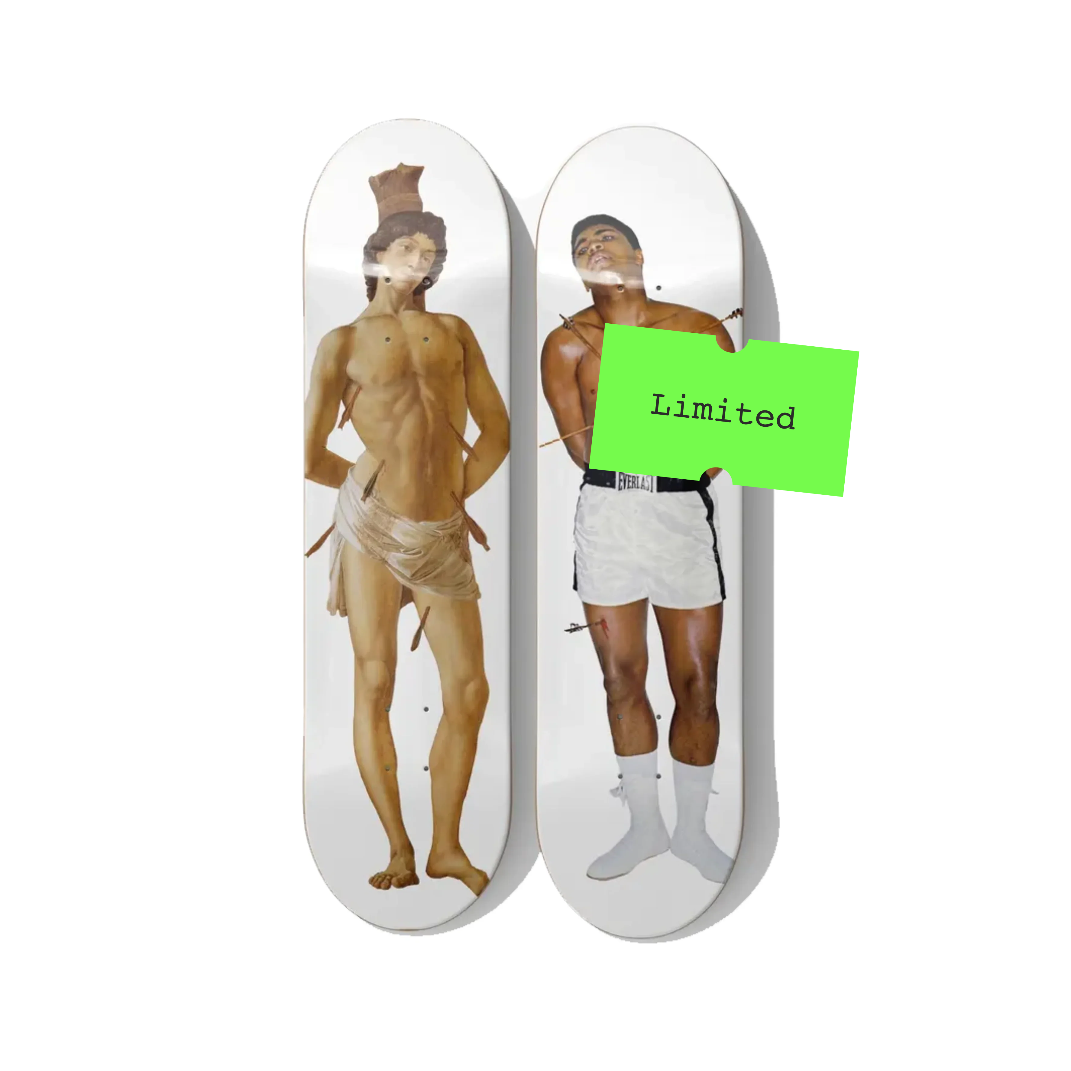 Muhammad Ali Saint Sebastian diptych skateboard wall art — where to buy unique wall art online — DeckArts Berlin