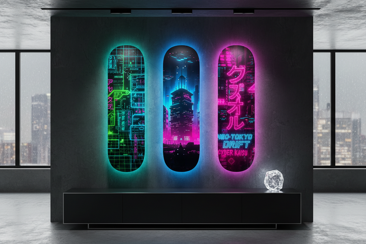 Cyberpunk Skateboard Wall Art Trends 2026