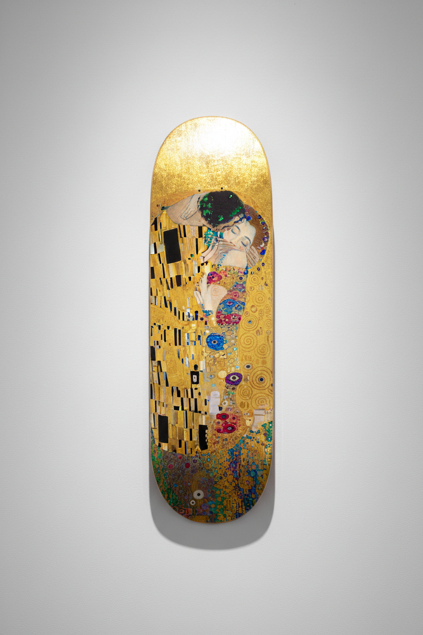 Gustav Klimt's The Kiss skateboard art