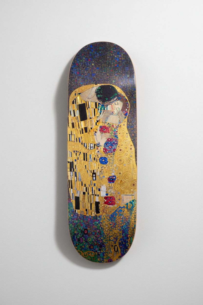  Klimt's The Kiss Skateboard Deck: Gold Leaf Replication Art