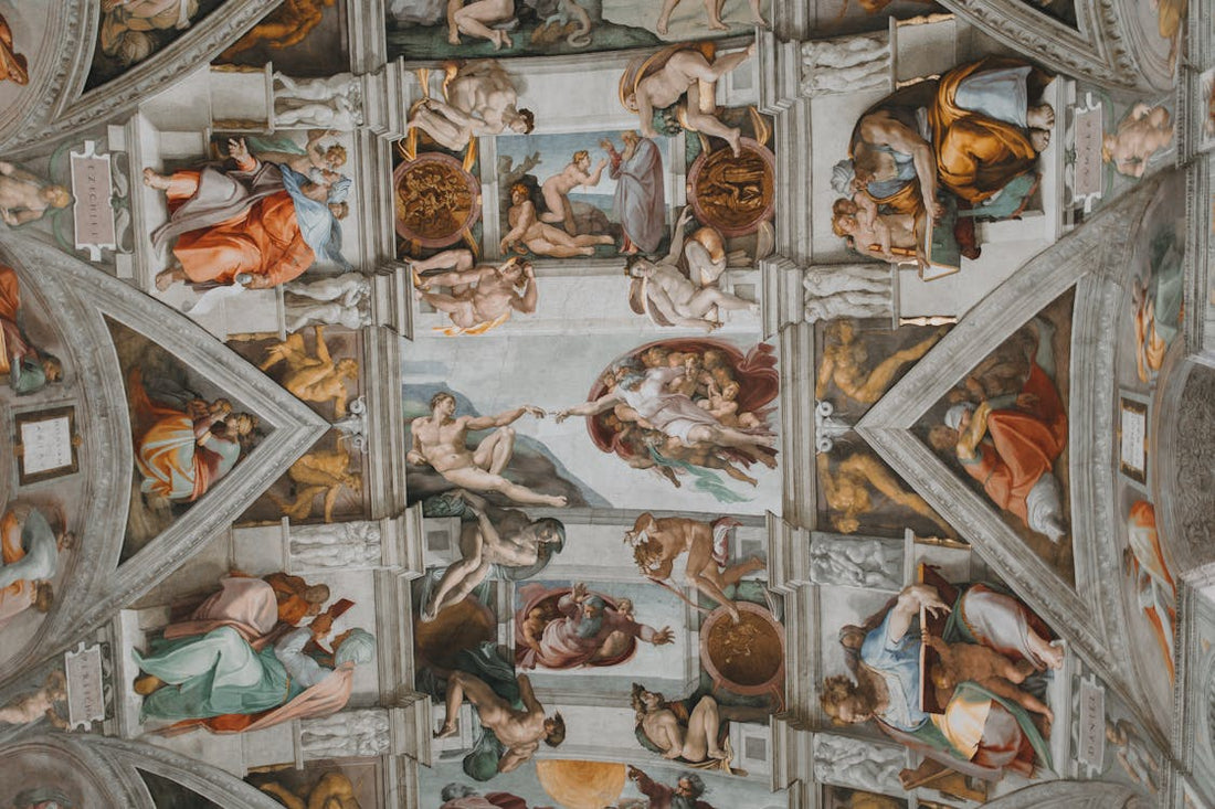 Michelangelo's Sistine Chapel ceiling fresco — the Creation of Adam and the surrounding biblical narrative painted 1508–1512