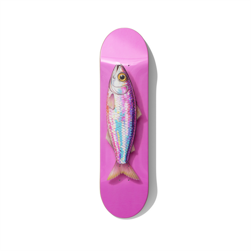 Iridescent fish contemporary skateboard wall art on premium Canadian maple deck