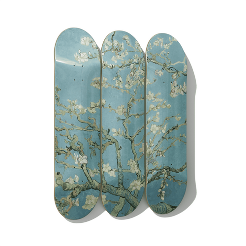 Van Gogh Almond Blossom Triptych – Impressionist Three-Panel Skateboard Wall Art
