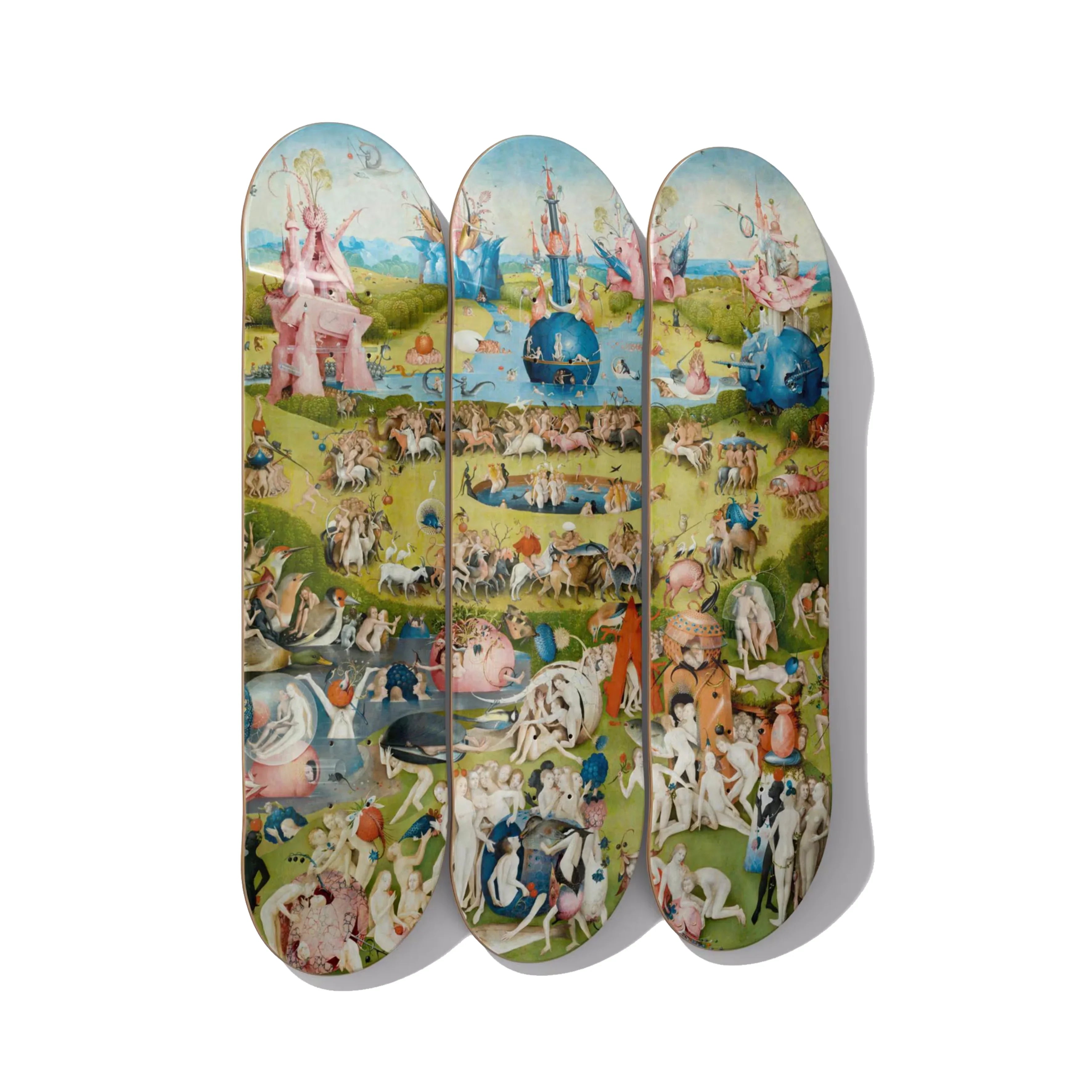 Bosch Garden of Earthly Delights Skateboard Deck Triptych Wall Art - Premium Canadian Maple.