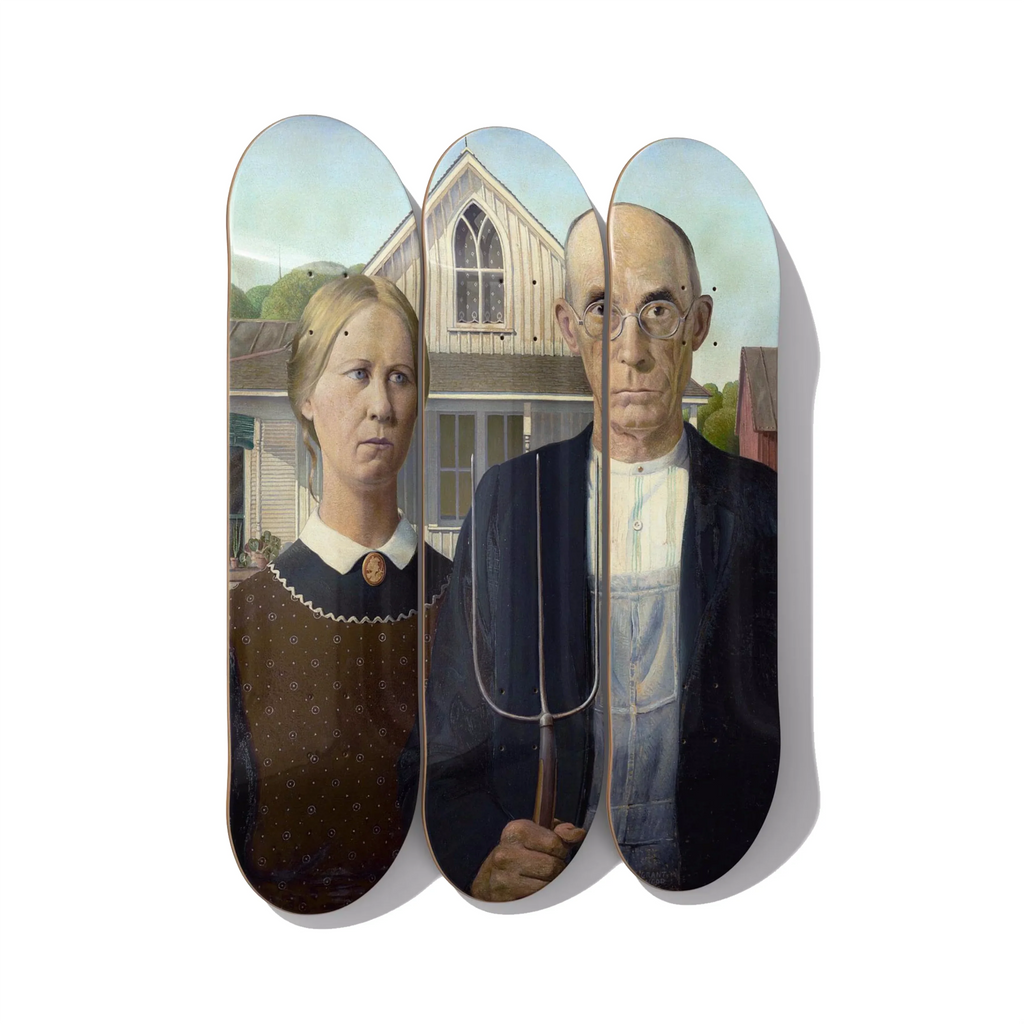 American Gothic Skateboard Deck Trio Wall Art - Premium Canadian Maple.