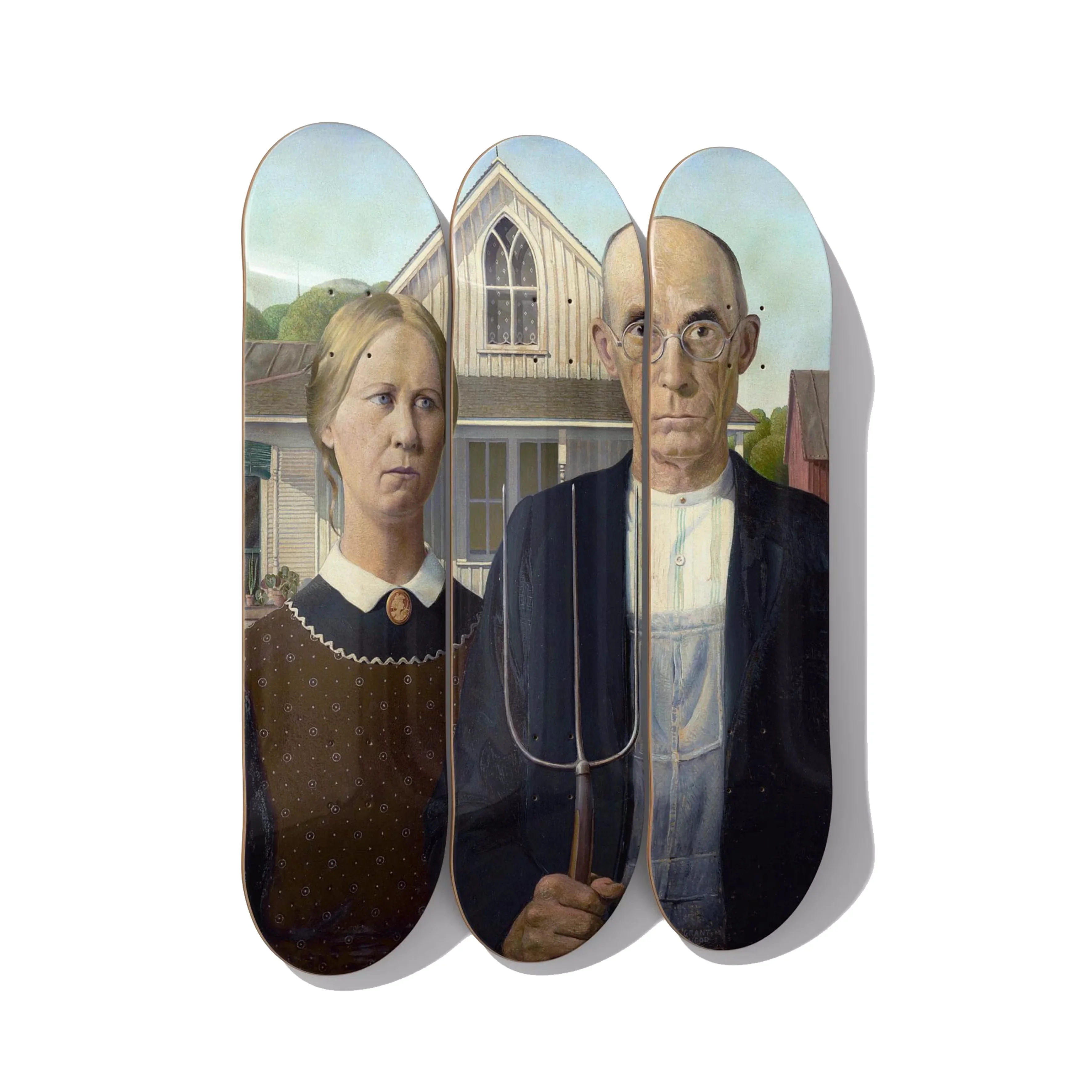 American Gothic Skateboard Deck Trio Wall Art - Premium Canadian Maple.