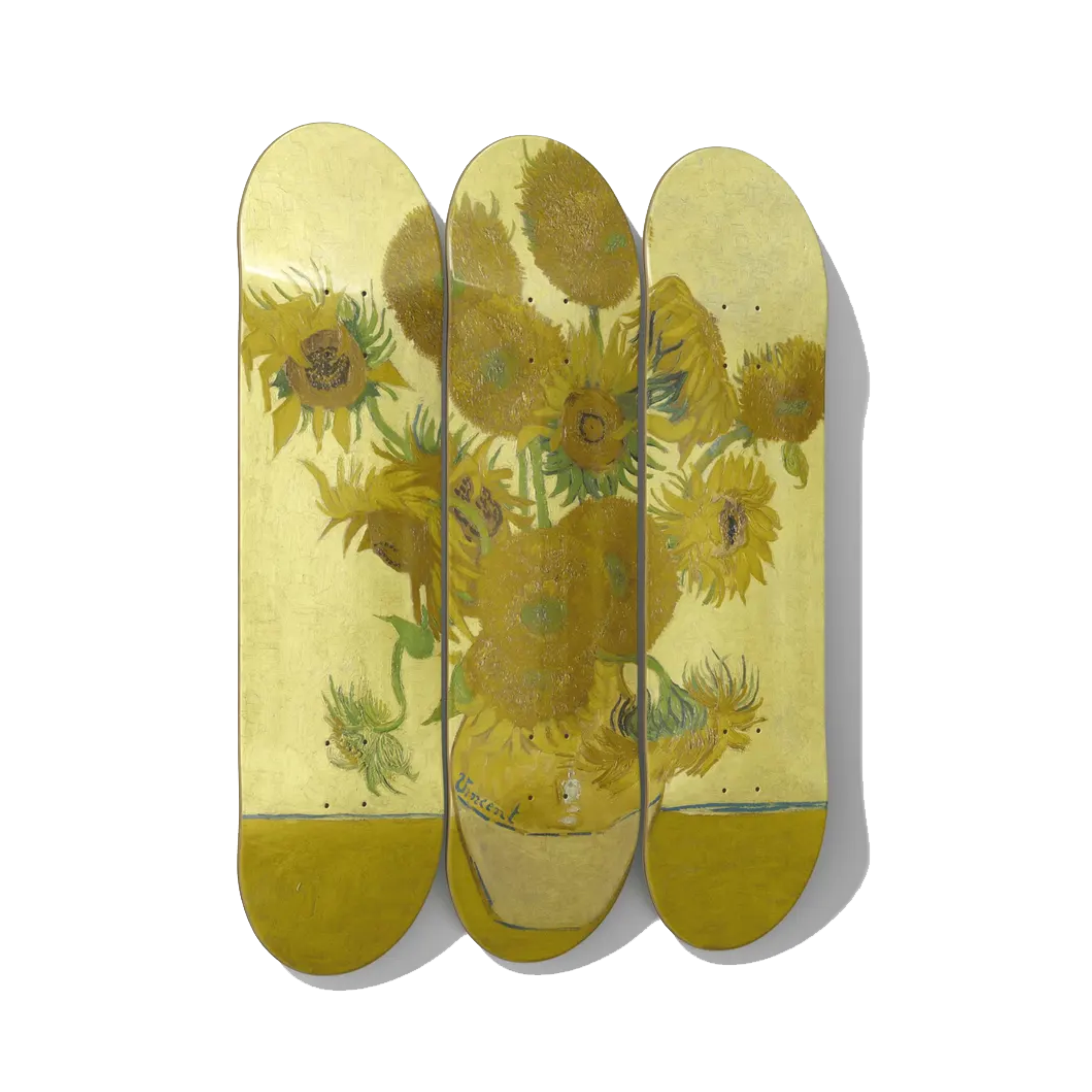 Vincent van Gogh - Sunflowers Skateboard Deck Triptych Wall Art - Premium Canadian Maple - deckarts.com