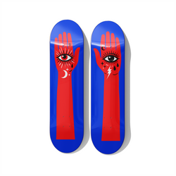 Mystical Hand Eye diptych skateboard wall art on premium Canadian maple deck