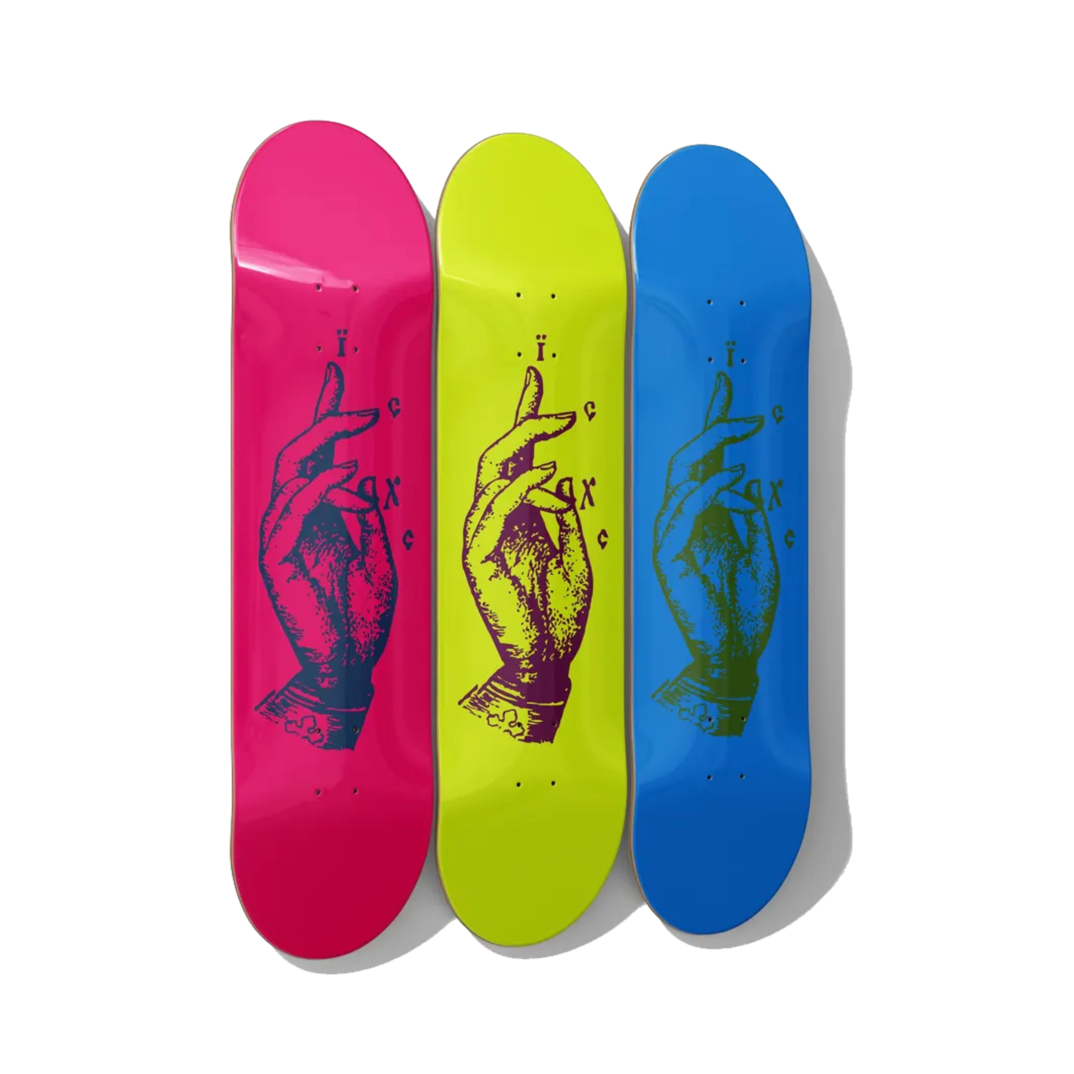 Byzantine IC XC Blessing Hand - Neon Trinity Skateboard Deck Triptych Wall Art - Premium Canadian Maple - deckarts.com