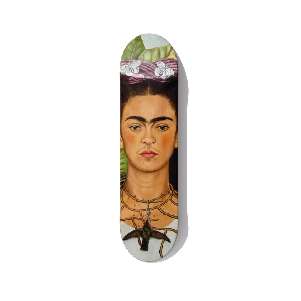 Frida Kahlo Self-Portrait with Thorn Necklace and Hummingbird Skateboard Wall Art - Premium Canadian Maple Deck.