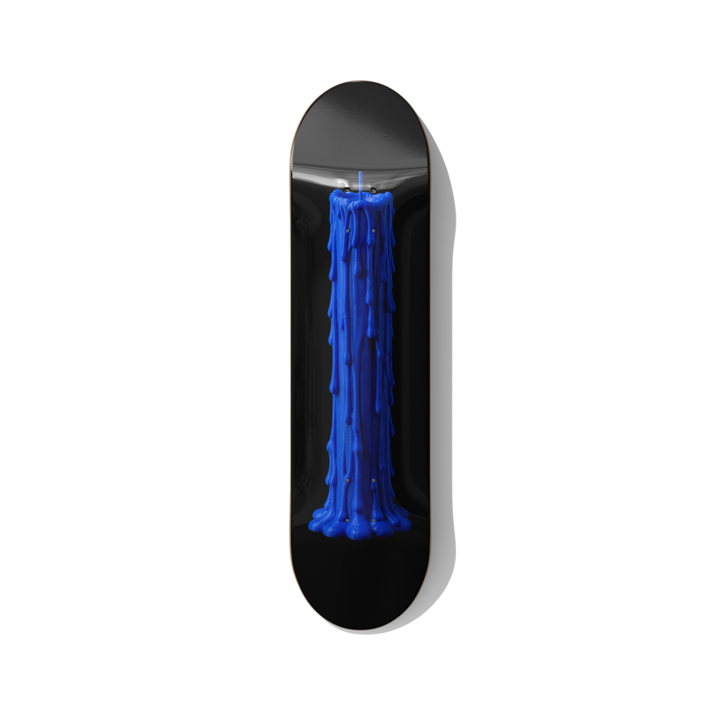Blueprint melting candle blue skateboard wall art on premium Canadian maple deck