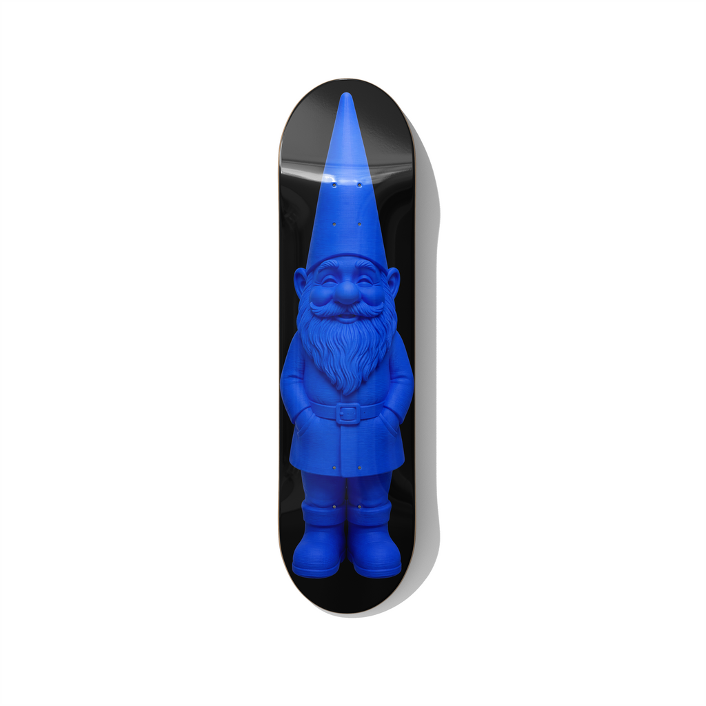 Blueprint garden gnome blue skateboard wall art on premium Canadian maple deck