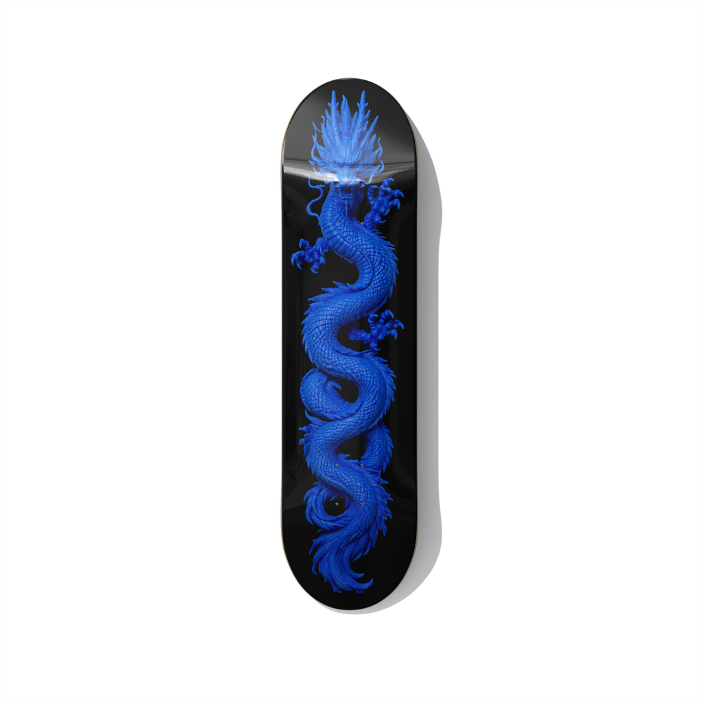 Blueprint Chinese dragon blue skateboard wall art on premium Canadian maple deck