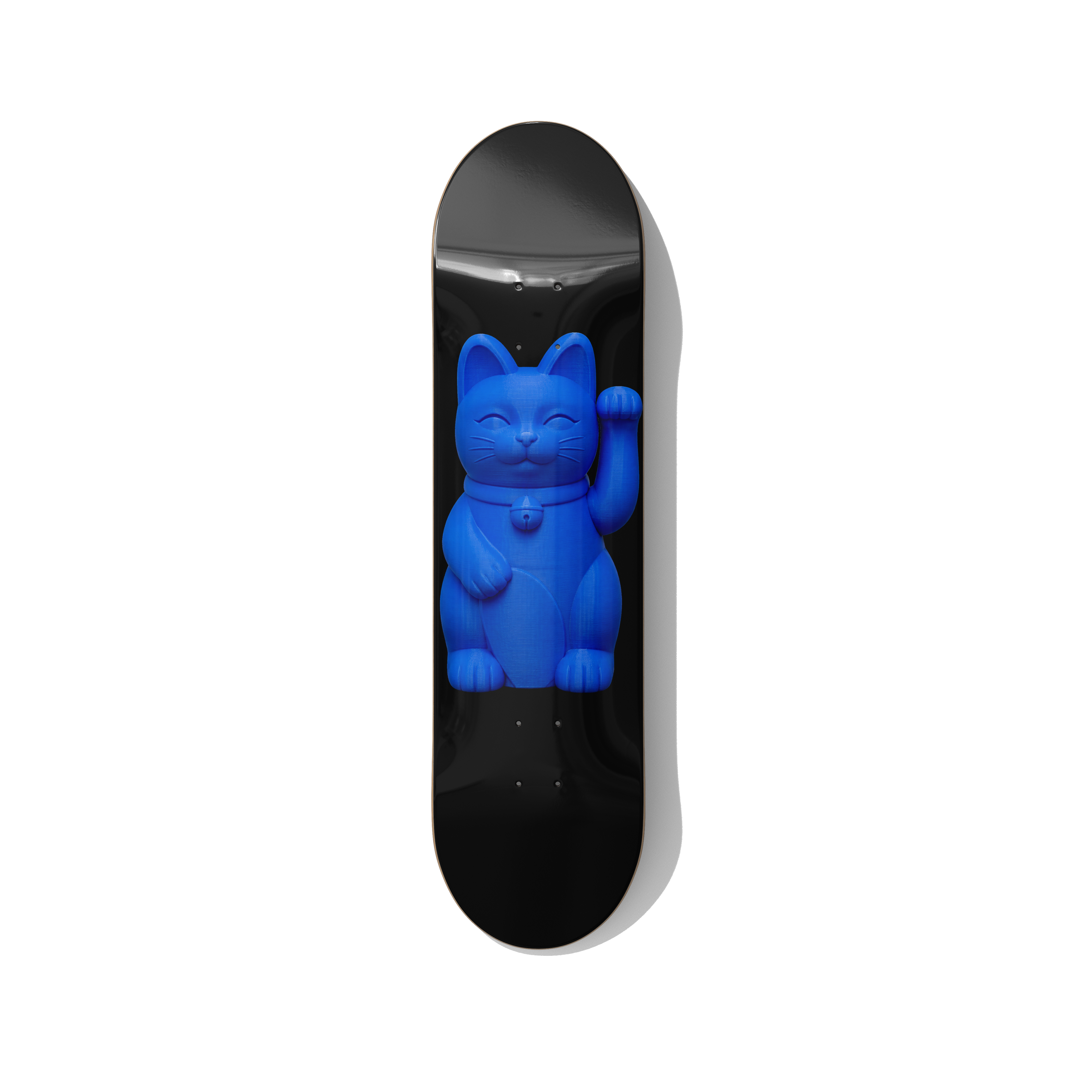 Blueprint lucky cat maneki neko blue skateboard wall art on premium Canadian maple deck