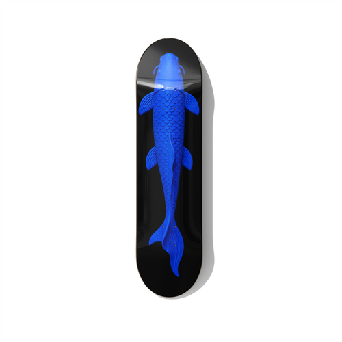 Blueprint koi fish blue skateboard wall art on premium Canadian maple deck