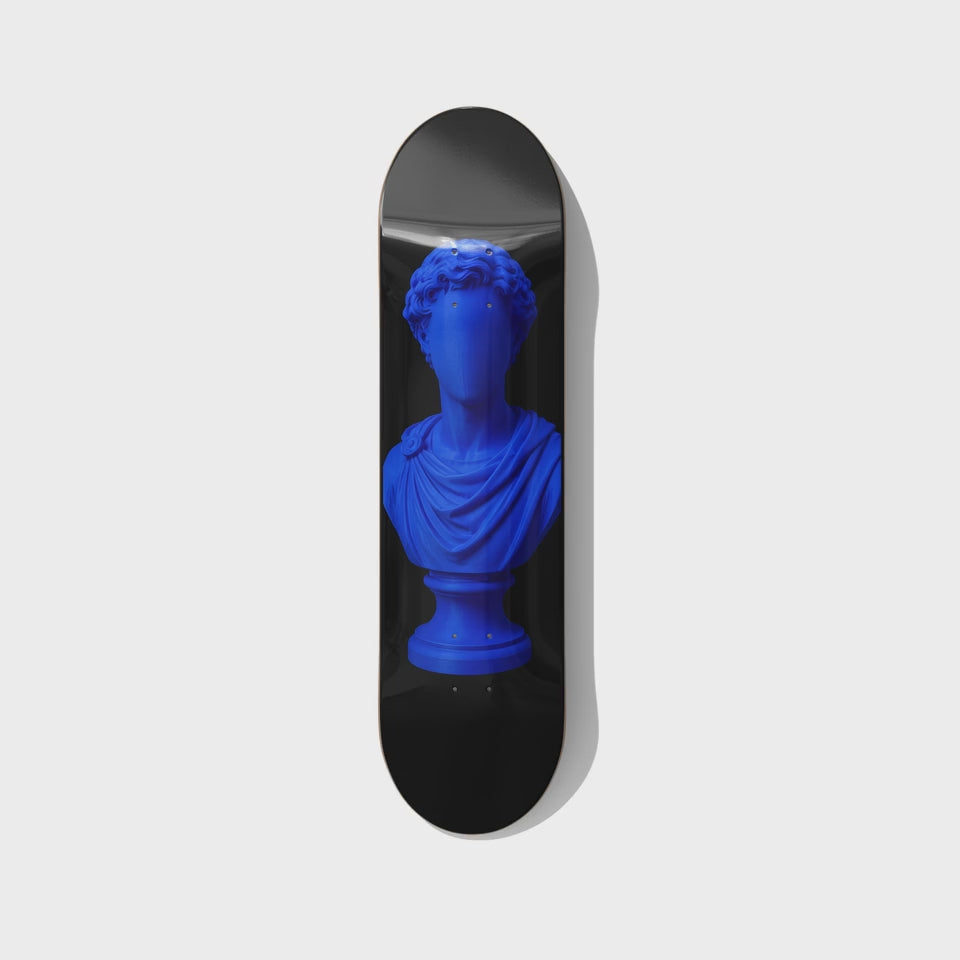 Blueprint Bust – Blue Monochrome Skateboard Wall Art