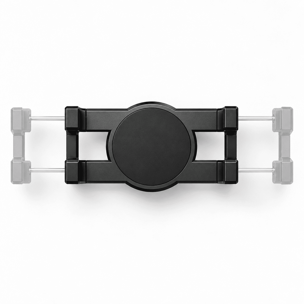 Adjustable extendable clamp of the rotating wall mount for skateboard wall art on premium Canadian maple deck
