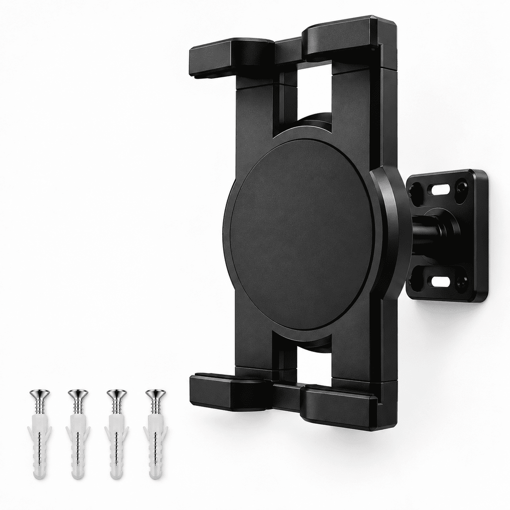 Black rotating wall mount with 4 screws and wall plugs for skateboard wall art on premium Canadian maple deck