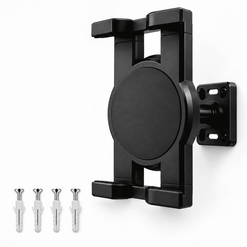 Black rotating wall mount with 4 screws and wall plugs for skateboard wall art on premium Canadian maple deck
