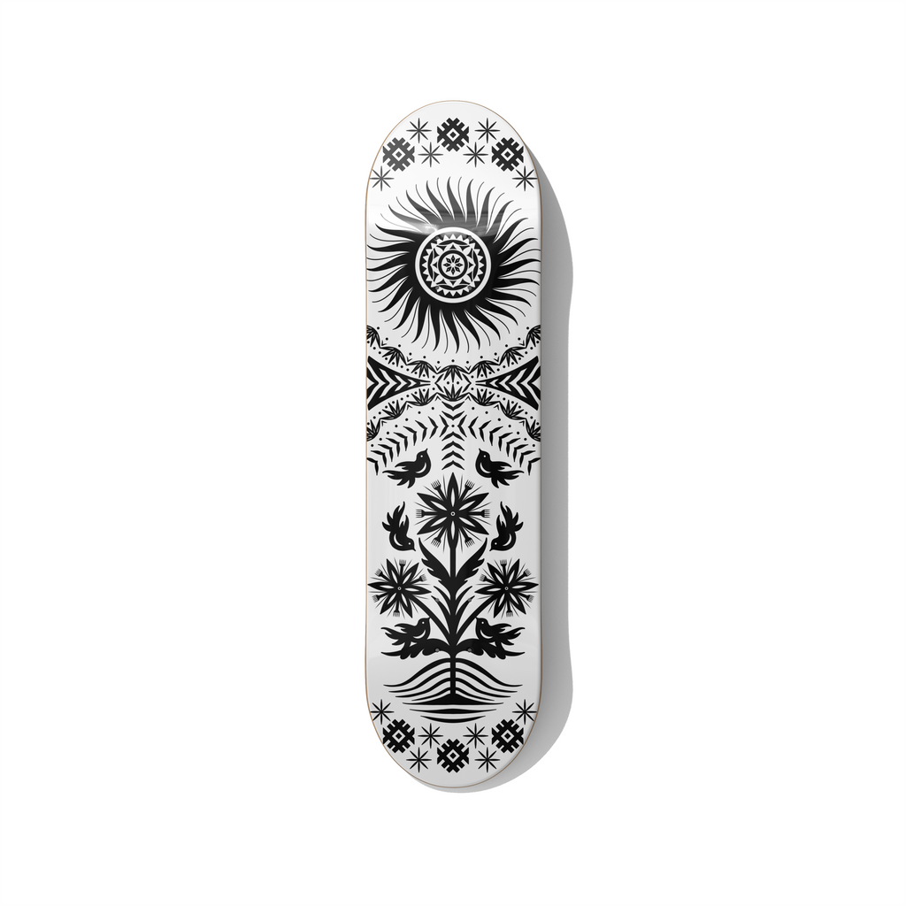 Sunrise sun Baltic folklore skateboard wall art on premium Canadian maple deck