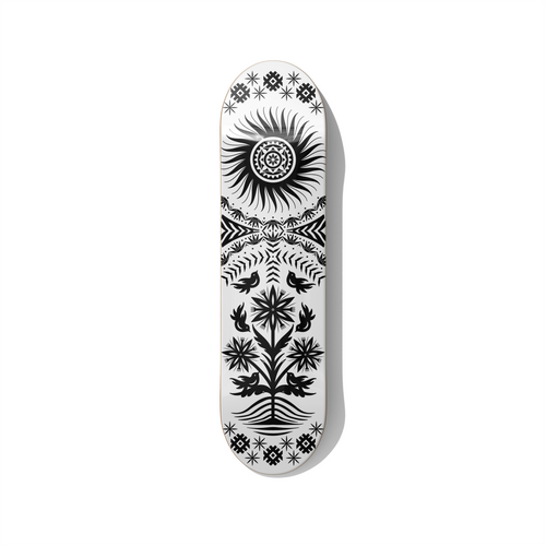 Sunrise sun Baltic folklore skateboard wall art on premium Canadian maple deck